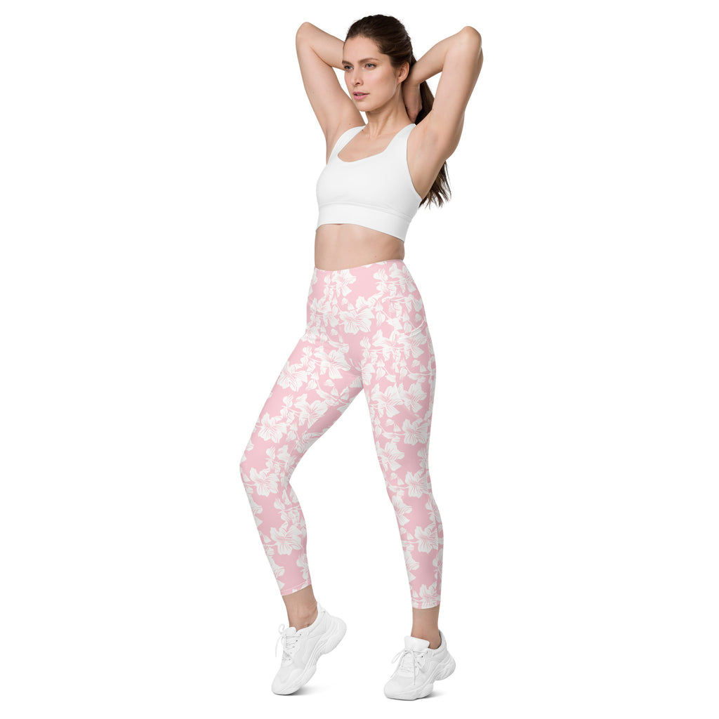 Women’s Pink Lily Yoga Leggings With Pockets – High-Waisted, Soft Compression Active Pants