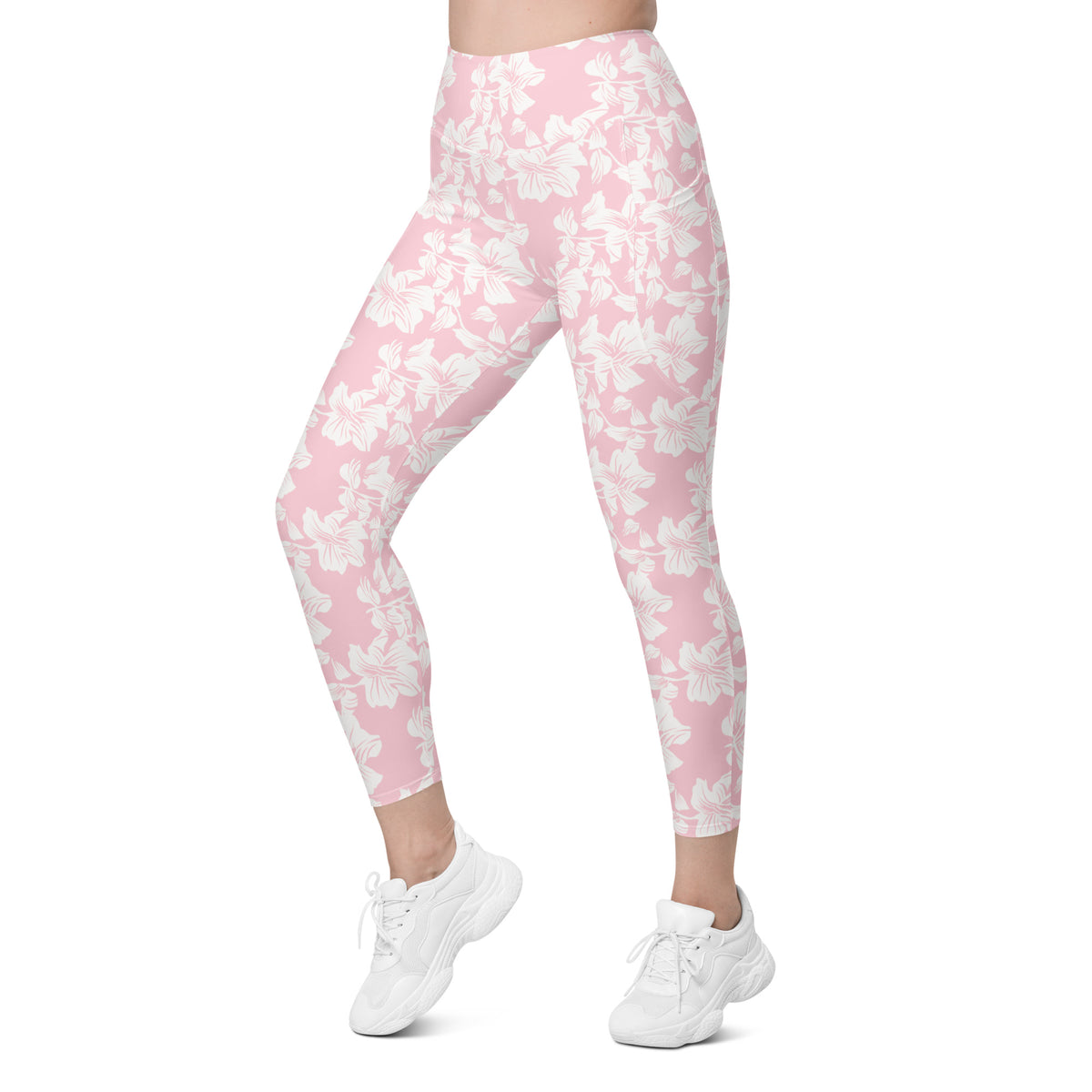 Women’s Pink Lily Yoga Leggings With Pockets – High-Waisted, Soft Compression Active Pants