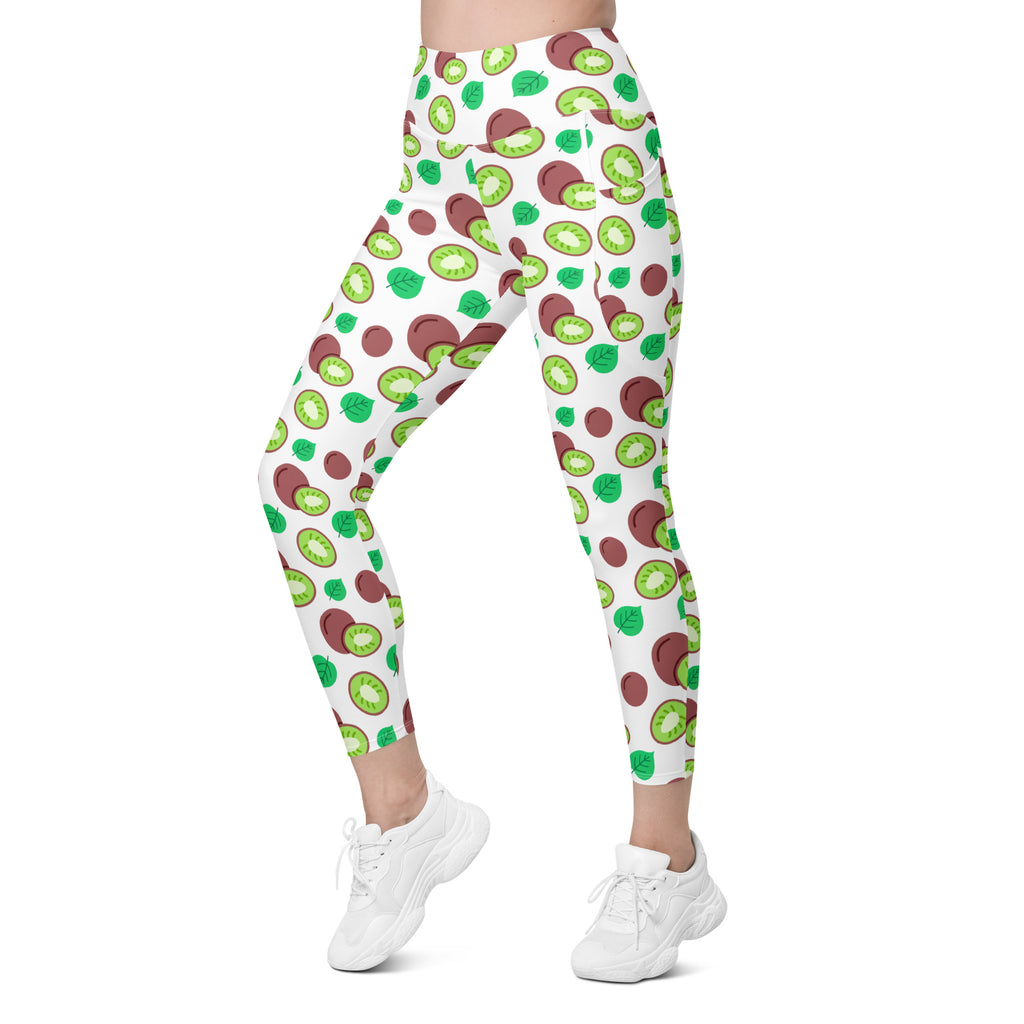 Women’s Kiwi Fruit Yoga Leggings With Pockets – High-Waisted, Soft Compression Active Pants