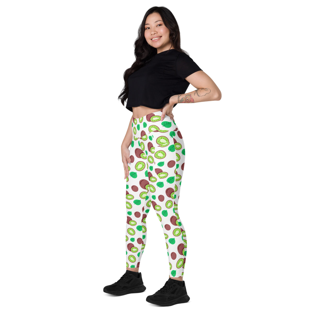 Women’s Kiwi Fruit Yoga Leggings With Pockets – High-Waisted, Soft Compression Active Pants