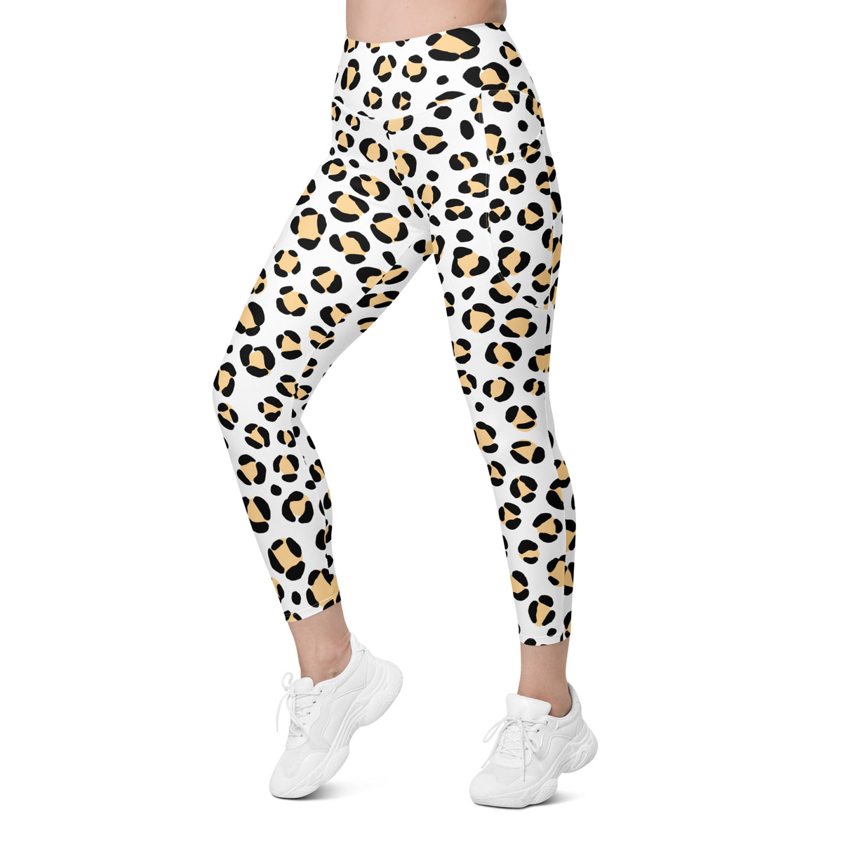 Women’s Yellow Leopard Print Yoga Leggings With Pockets – High-Waisted, Soft Compression Active Pants