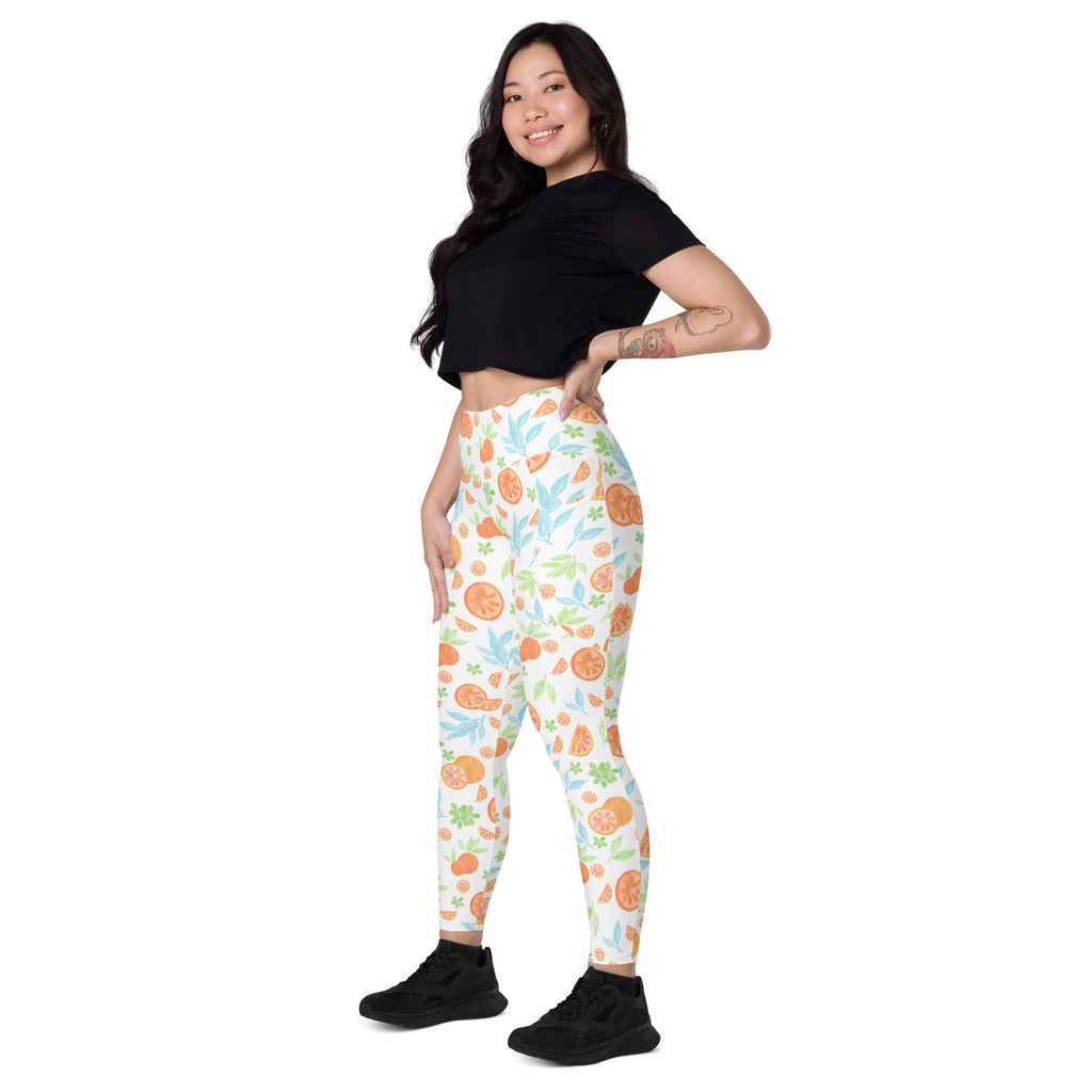 Women’s Watercolor Orange Citrus Yoga Leggings With Pockets – High-Waisted, Soft Compression Active Pants