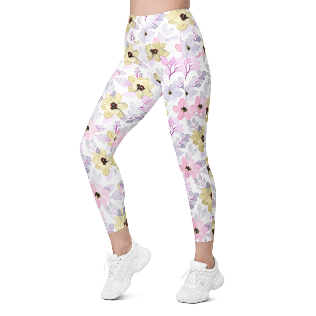 Women’s Colorful Watercolor Yoga Leggings With Pockets – High-Waisted, Soft Compression Active Pants