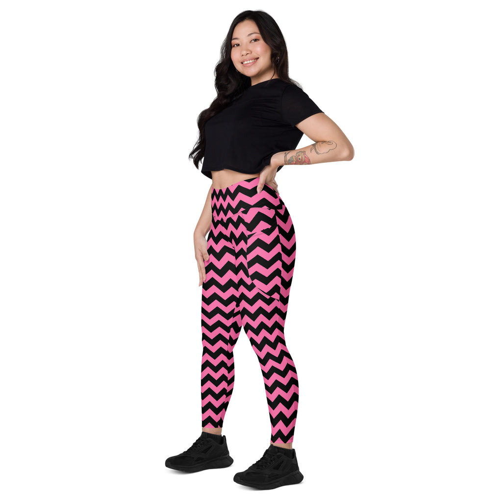 Women’s Pink Chevron Halloween Yoga Leggings With Pockets – High-Waisted, Soft Compression Active Pants