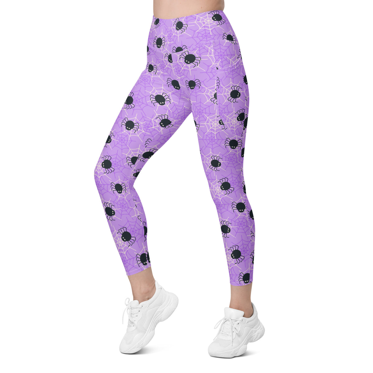 Women’s Purple Spider Web Halloween Yoga Leggings With Pockets – High-Waisted, Soft Compression Active Pants