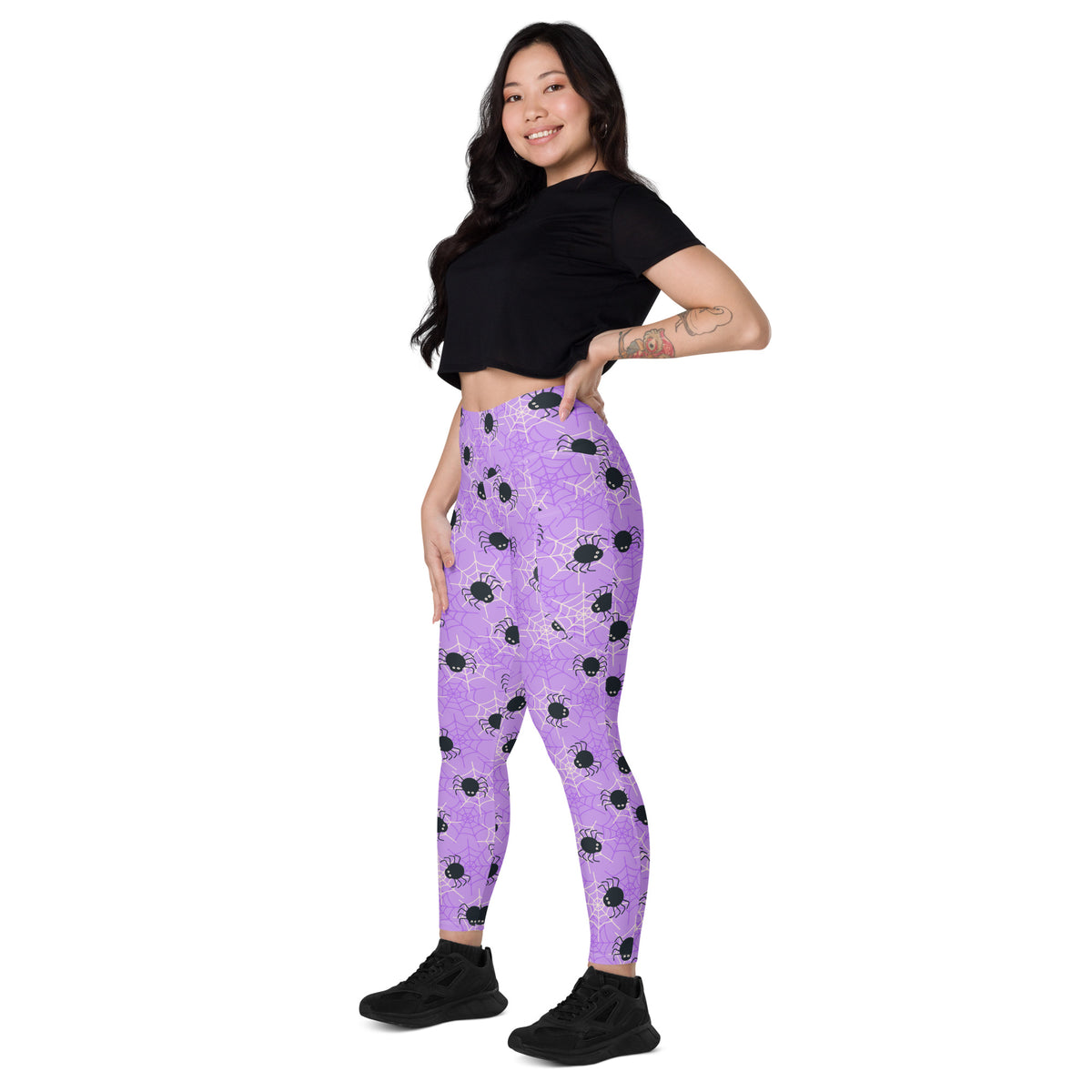 Women’s Purple Spider Web Halloween Yoga Leggings With Pockets – High-Waisted, Soft Compression Active Pants