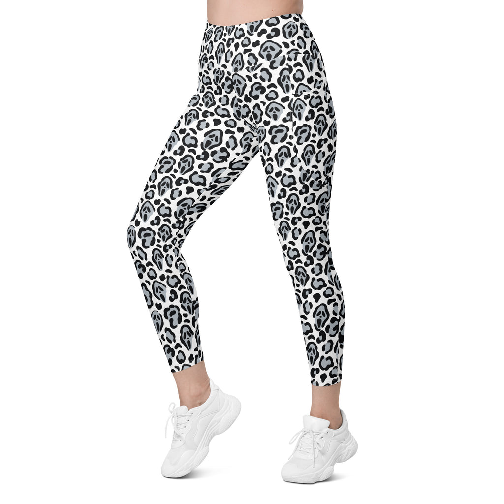 Women’s Ghost Face Leopard Yoga Leggings With Pockets – High-Waisted, Soft Compression Active Pants