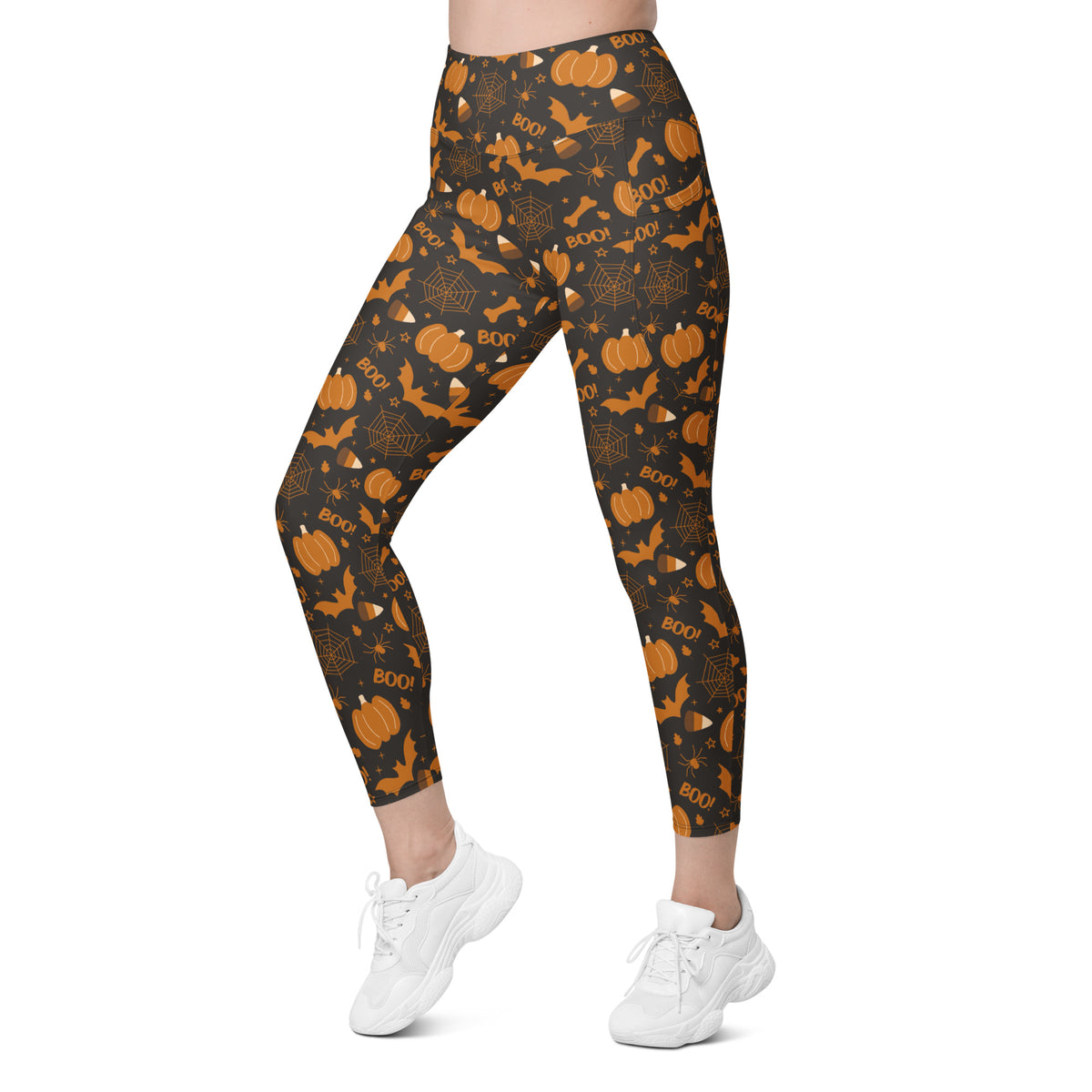 Women’s Halloween Pumpkin Yoga Leggings With Pockets – High-Waisted, Soft Compression Active Pants