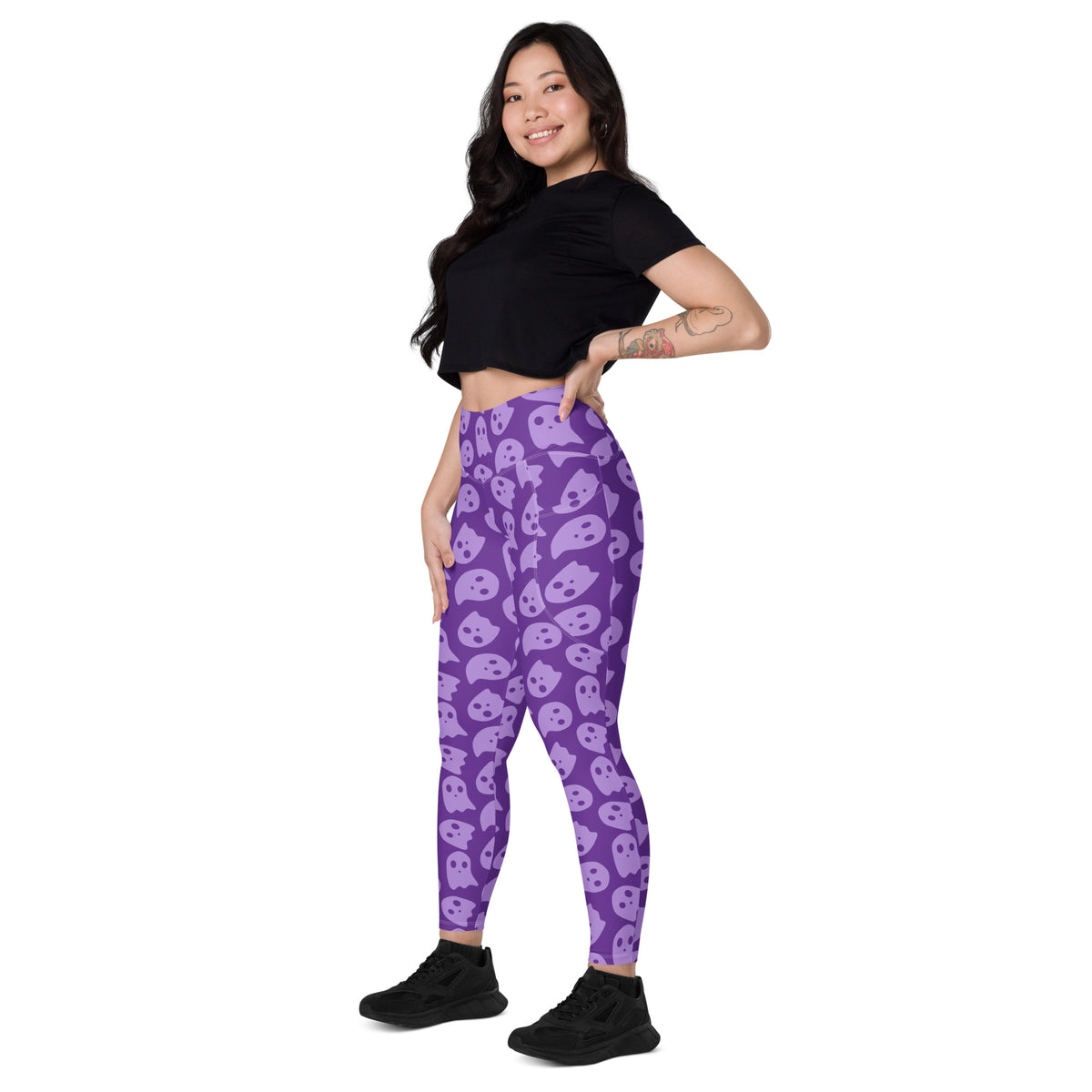 Women’s Purple Ghost Halloween Yoga Leggings With Pockets – High-Waisted, Soft Compression Active Pants
