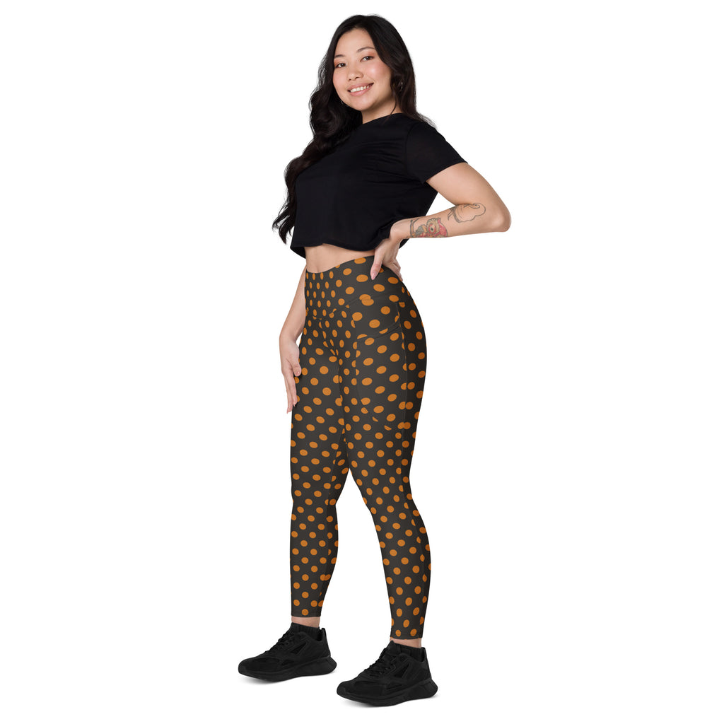 Women’s Dark Orange Polka Dot Halloween Yoga Leggings With Pockets – High-Waisted, Soft Compression Active Pants