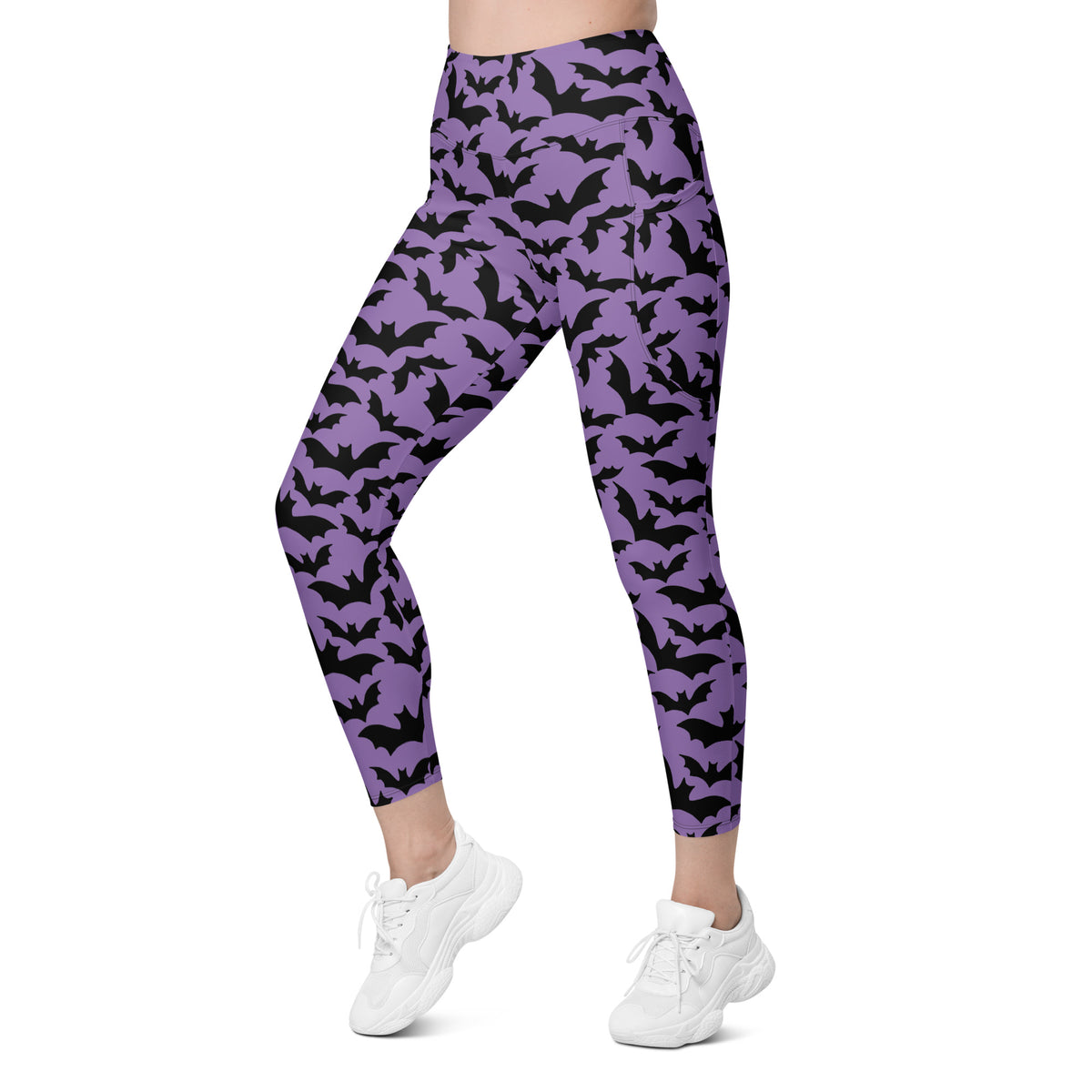Women’s Halloween Purple Bats Yoga Leggings With Pockets – High-Waisted, Soft Compression Active Pants