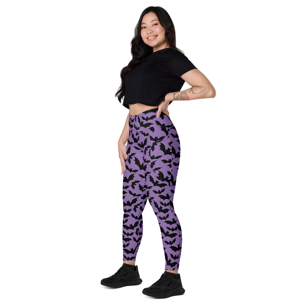 Women’s Halloween Purple Bats Yoga Leggings With Pockets – High-Waisted, Soft Compression Active Pants