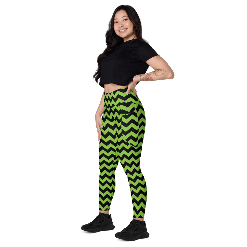 Women’s Green Chevron Halloween Yoga Leggings With Pockets – High-Waisted, Soft Compression Active Pants