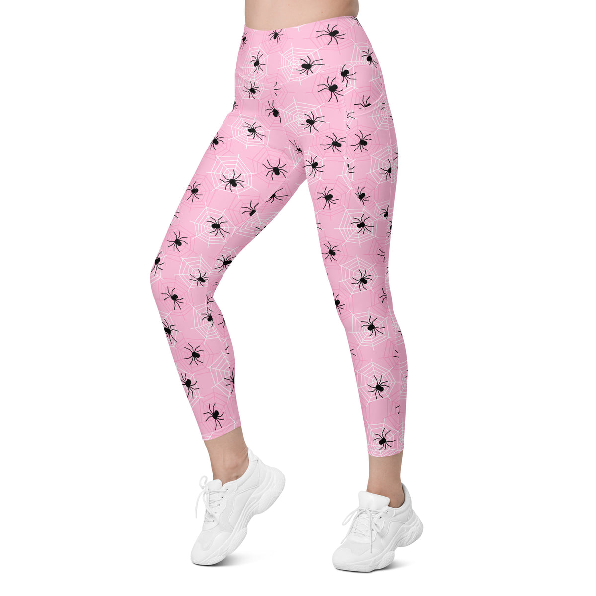 Women’s Pink Spider Web Halloween Yoga Leggings With Pockets – High-Waisted, Soft Compression Active Pants