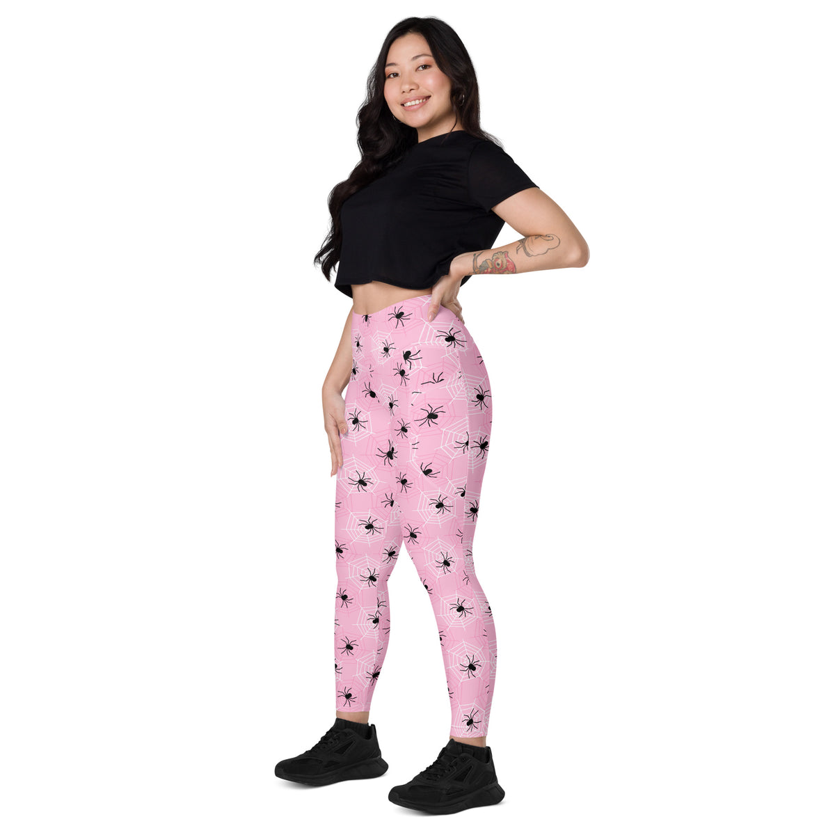 Women’s Pink Spider Web Halloween Yoga Leggings With Pockets – High-Waisted, Soft Compression Active Pants
