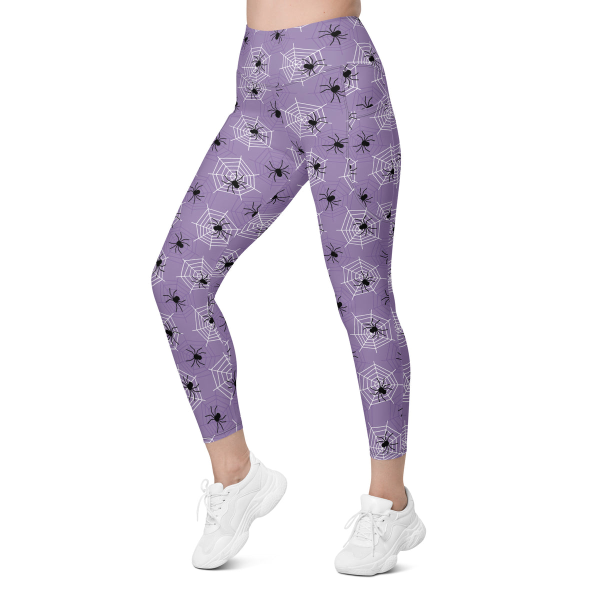 Women’s Dark Purple Spider Web Halloween Yoga Leggings With Pockets – High-Waisted, Soft Compression Active Pants