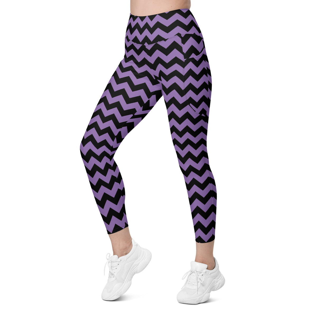 Women’s Dark Purple Chevron Halloween Yoga Leggings With Pockets – High-Waisted, Soft Compression Active Pants