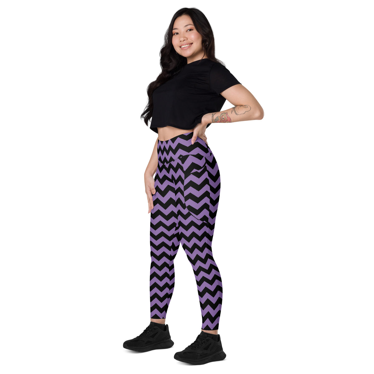 Women’s Dark Purple Chevron Halloween Yoga Leggings With Pockets – High-Waisted, Soft Compression Active Pants