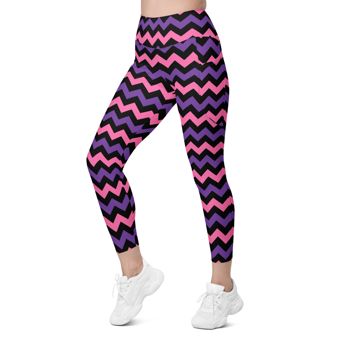 Women’s Pink & Purple Chevron Halloween Yoga Leggings With Pockets – High-Waisted, Soft Compression Active Pants