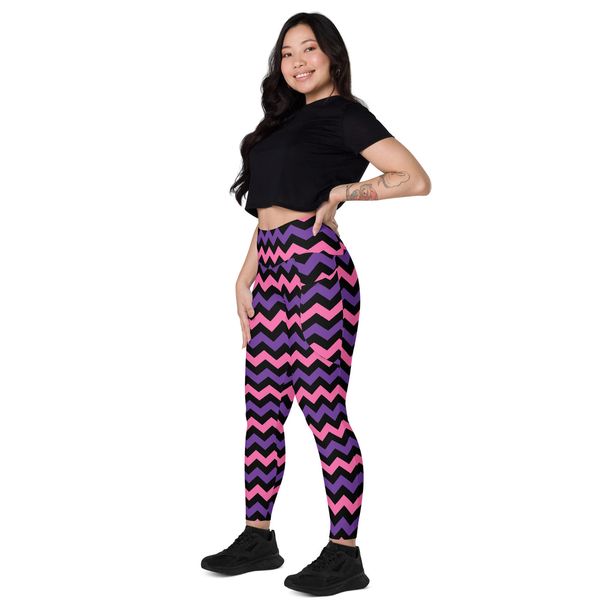 Women’s Pink & Purple Chevron Halloween Yoga Leggings With Pockets – High-Waisted, Soft Compression Active Pants