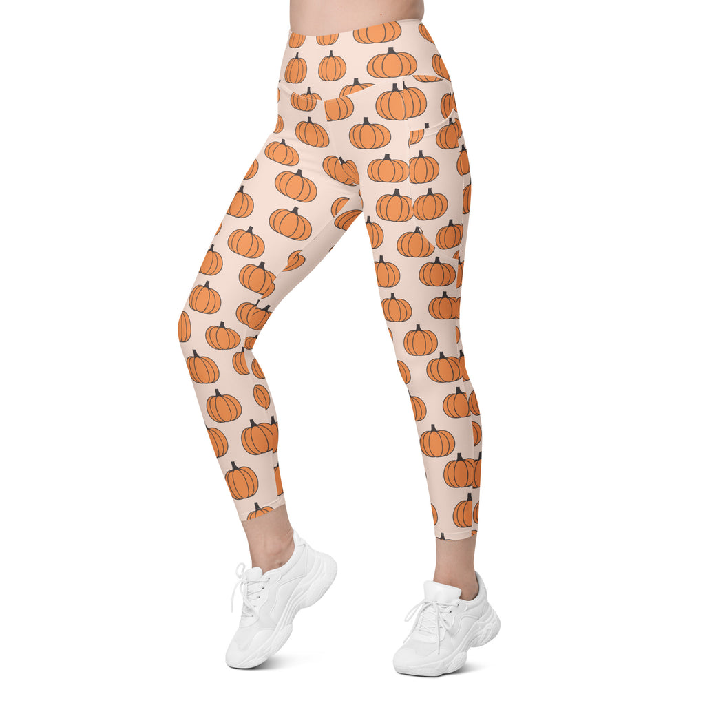 Women’s Pumpkin Patch Autumn Yoga Leggings With Pockets – High-Waisted, Soft Compression Active Pants