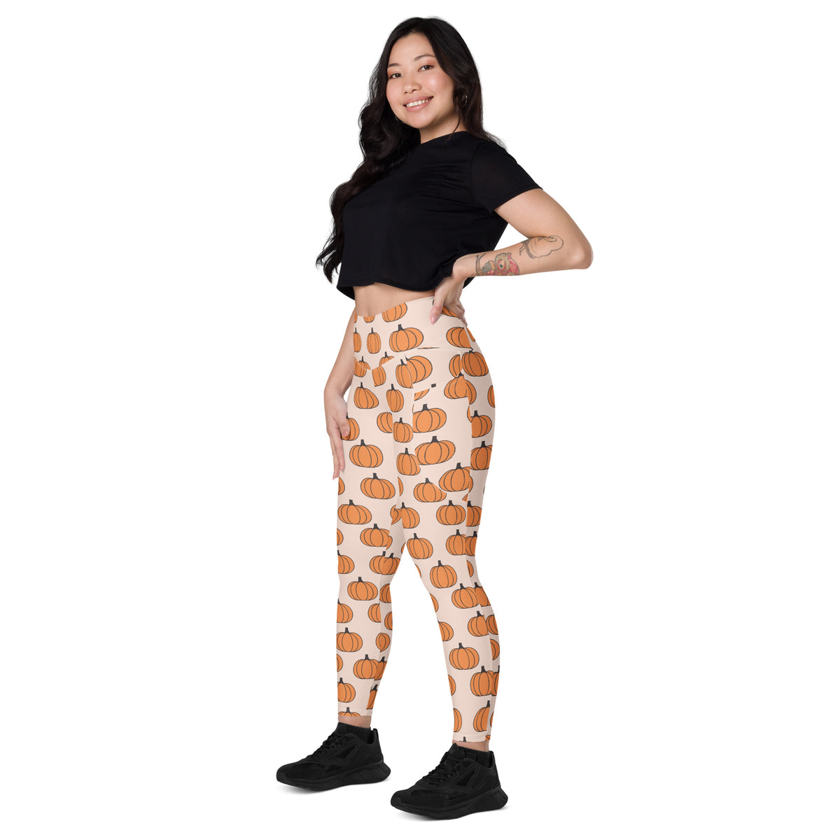 Women’s Pumpkin Patch Autumn Yoga Leggings With Pockets – High-Waisted, Soft Compression Active Pants