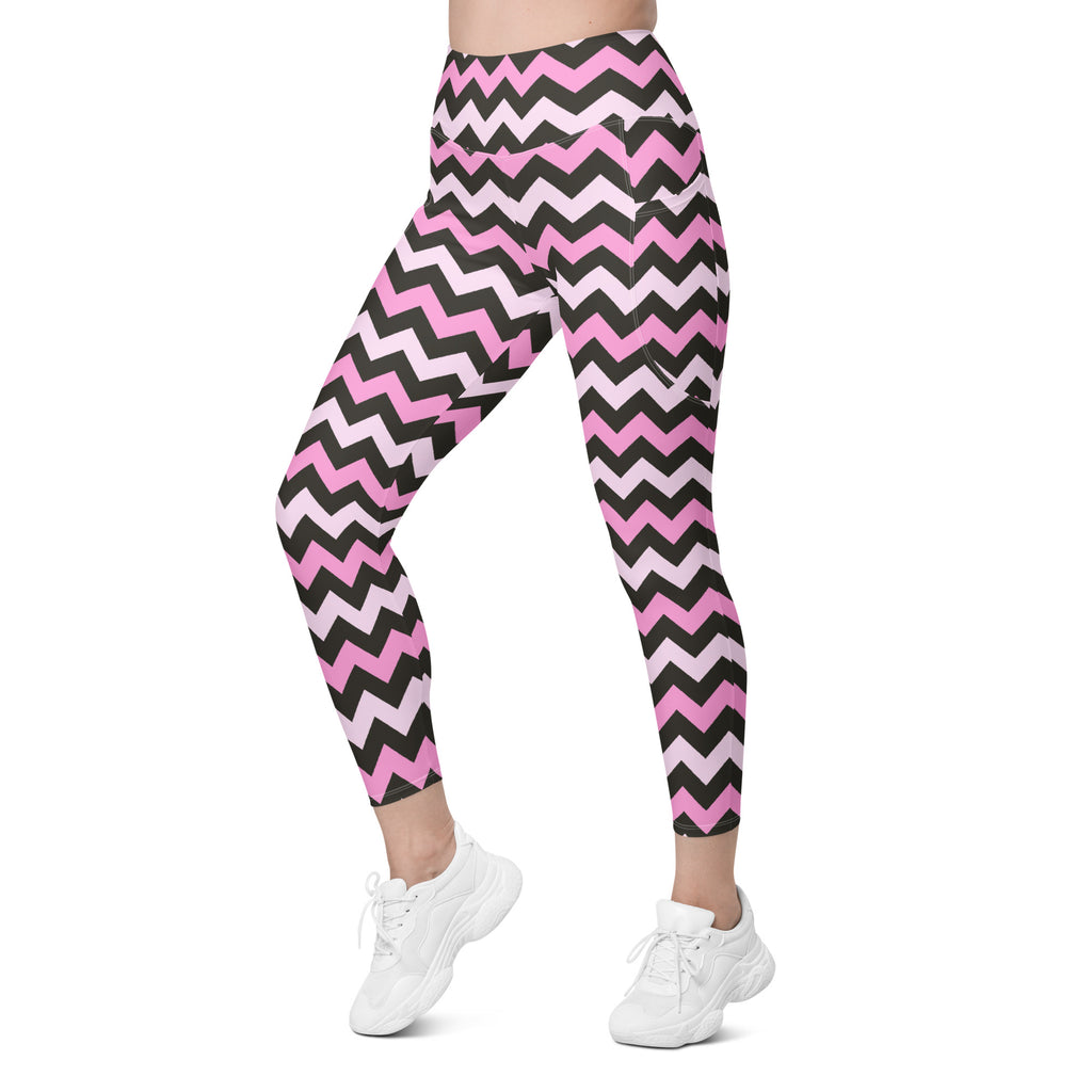 Women’s Pink Chevron Halloween Yoga Leggings With Pockets – High-Waisted, Soft Compression Active Pants