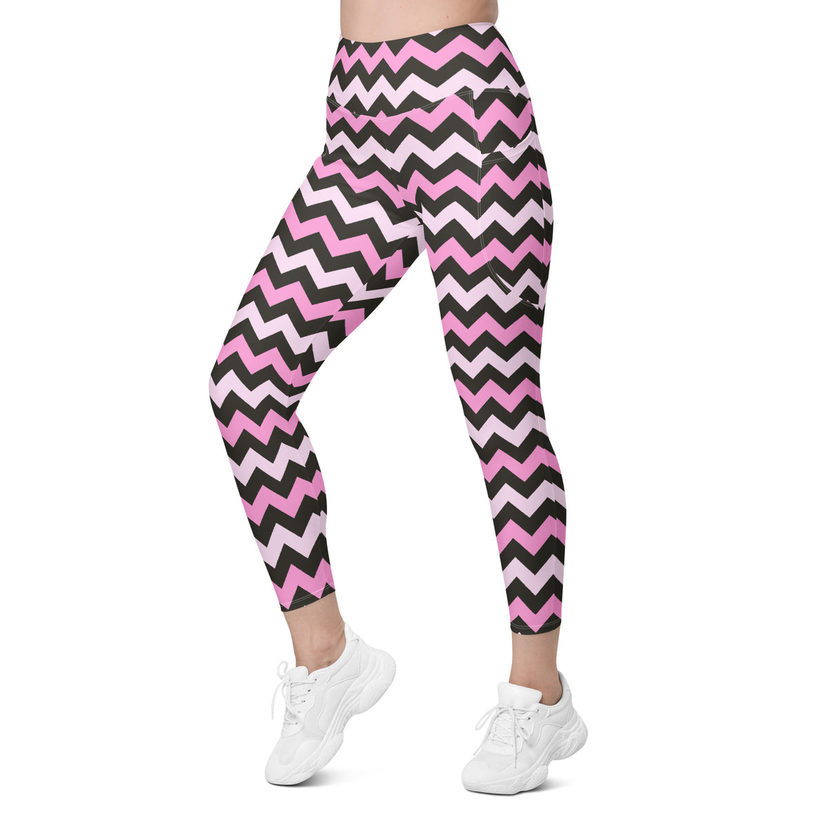 Women’s Pink Chevron Halloween Yoga Leggings With Pockets – High-Waisted, Soft Compression Active Pants
