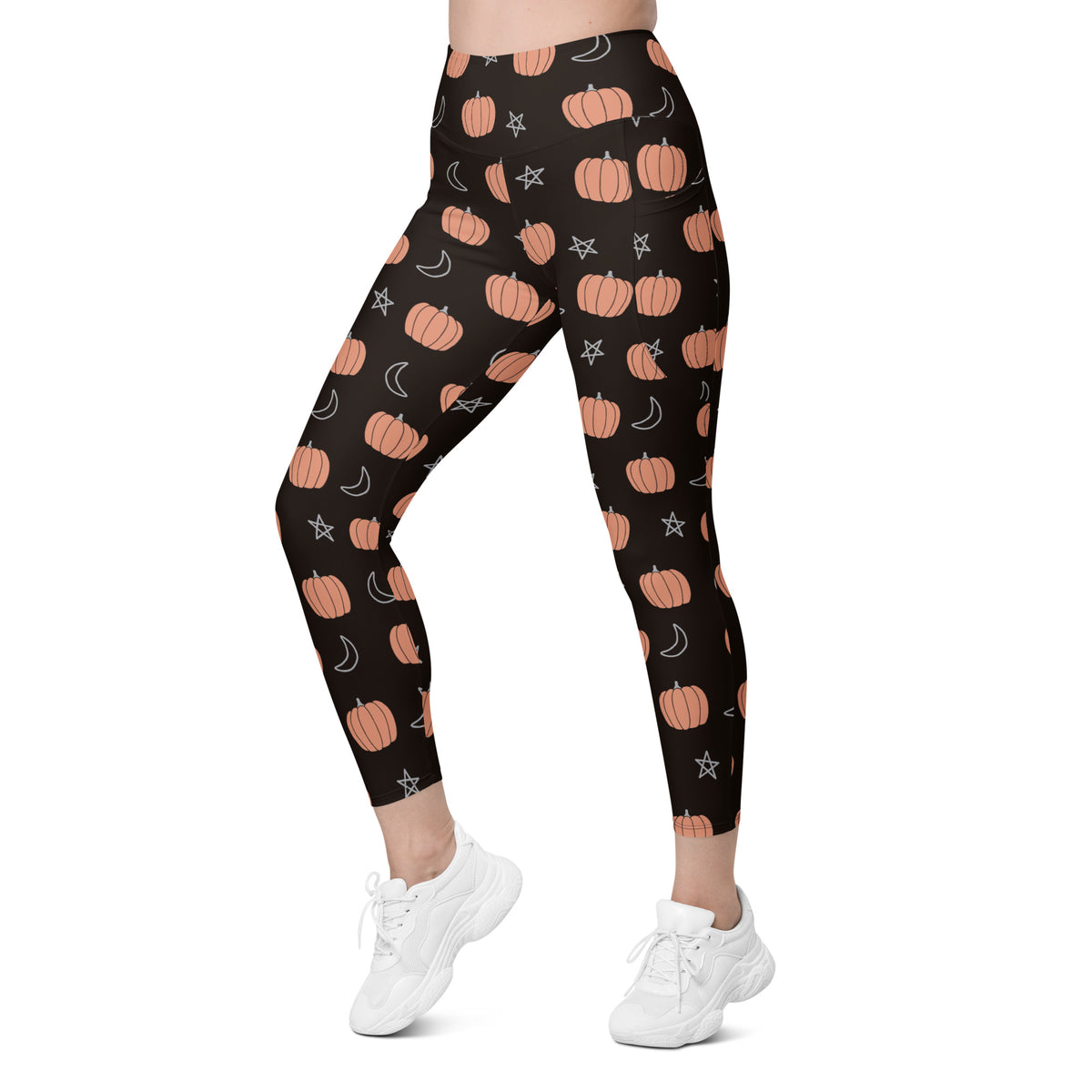 Women’s Pumpkin Moon Halloween Yoga Leggings With Pockets – High-Waisted, Soft Compression Active Pants