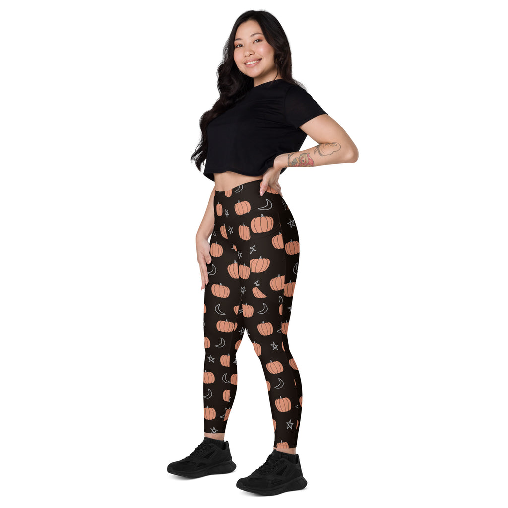 Women’s Pumpkin Moon Halloween Yoga Leggings With Pockets – High-Waisted, Soft Compression Active Pants