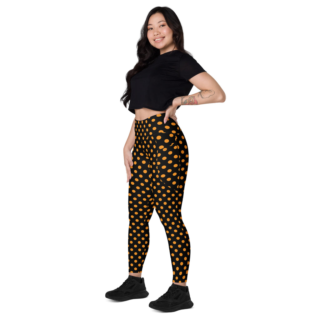 Women’s Orange Polka Dot Halloween Yoga Leggings With Pockets – High-Waisted, Soft Compression Active Pants
