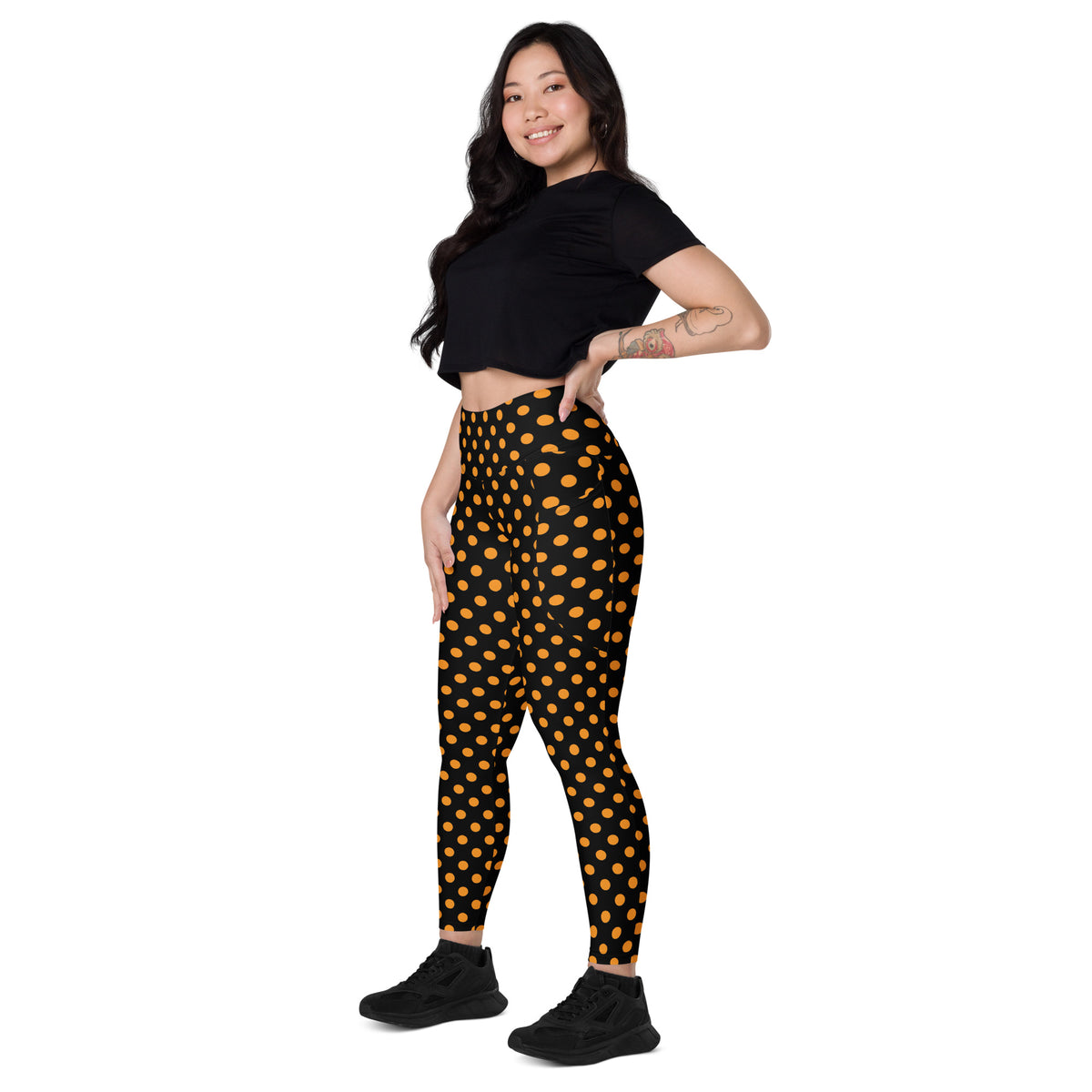 Women’s Orange Polka Dot Halloween Yoga Leggings With Pockets – High-Waisted, Soft Compression Active Pants