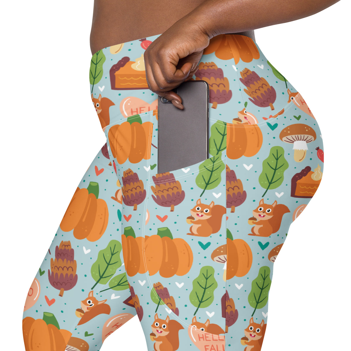Women’s Fall Squirrel Yoga Leggings With Pockets – High-Waisted, Soft Compression Active Pants