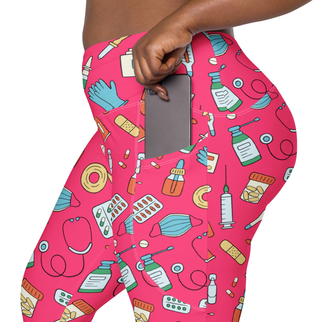 Women’s Nurse Themed Yoga Leggings With Pockets – High-Waisted, Soft Compression Active Pants