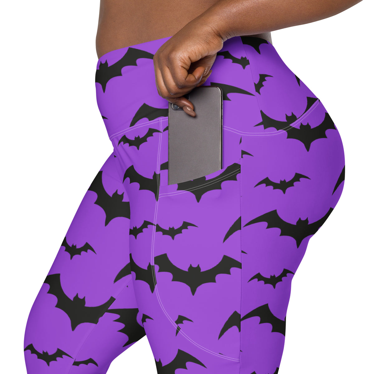 Women’s Purple Bats Halloween Yoga Leggings With Pockets – High-Waisted, Soft Compression Active Pants