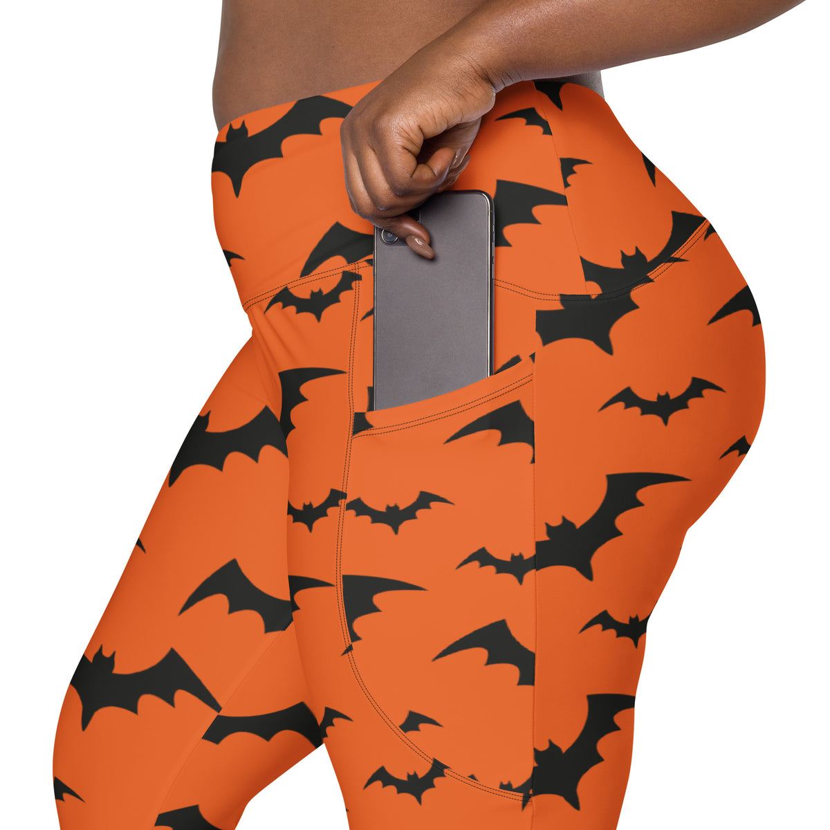 Women’s Orange Bats Halloween Yoga Leggings With Pockets – High-Waisted, Soft Compression Active Pants