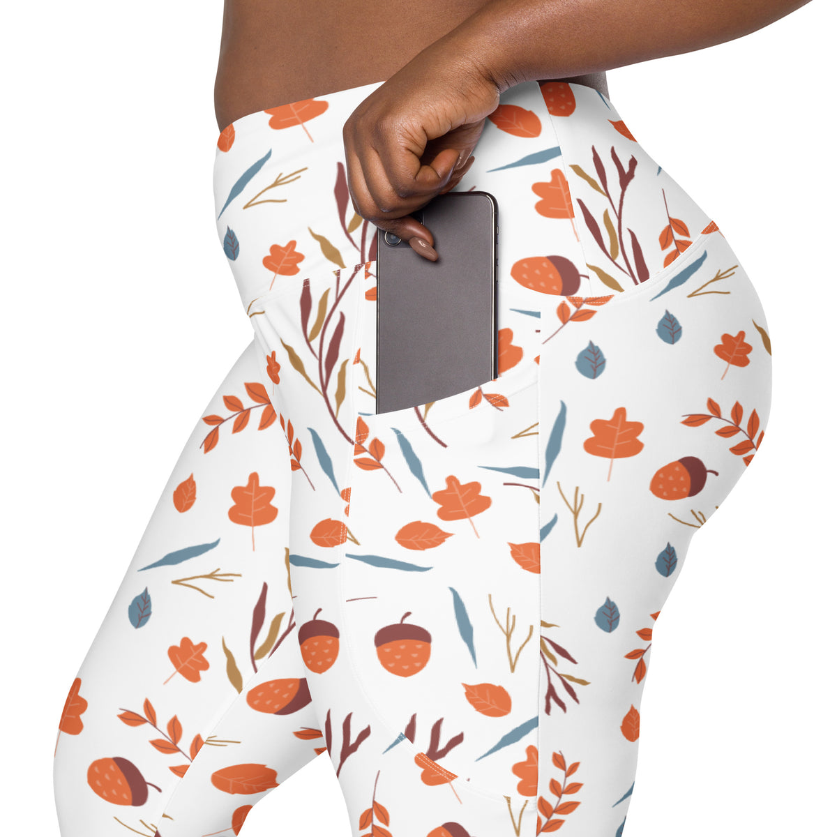 Women’s Fall Acorns Yoga Leggings With Pockets – High-Waisted, Soft Compression Active Pants