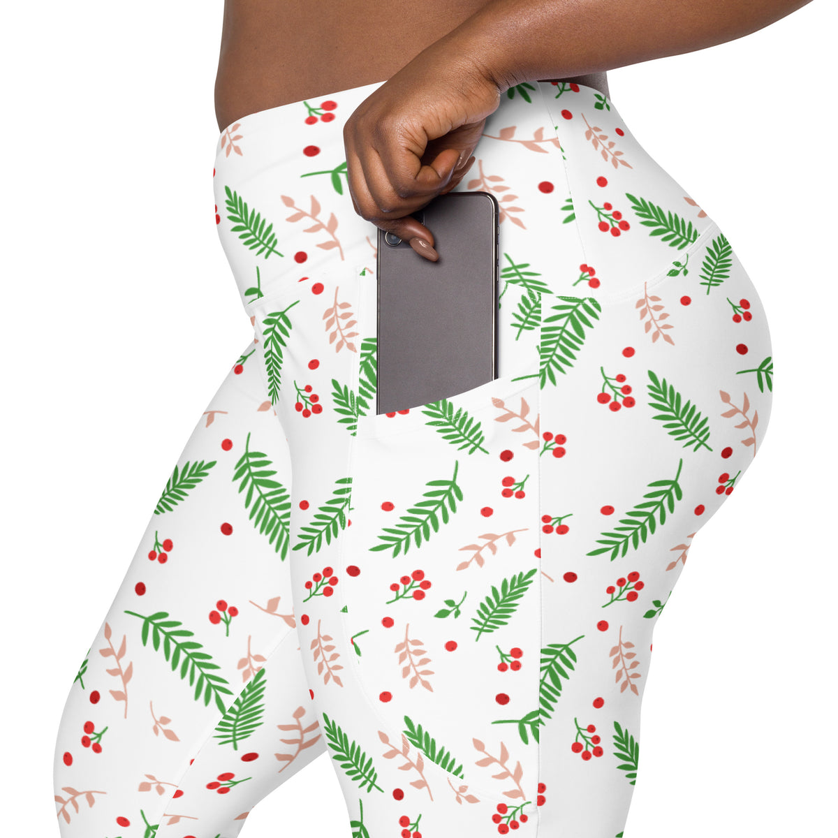Women’s Christmas Holly Berry Yoga Leggings With Pockets – High-Waisted, Soft Compression Active Pants