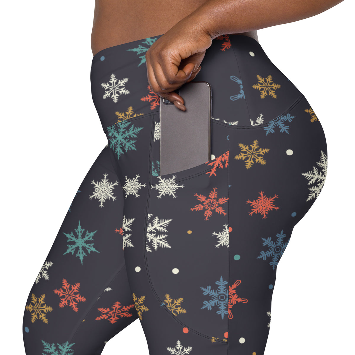 Women’s Colorful Snowflake Christmas Yoga Leggings With Pockets – High-Waisted, Soft Compression Active Pants