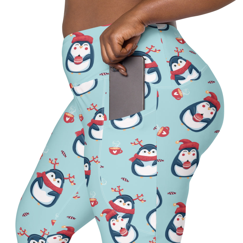 Women’s Christmas Penguin Yoga Leggings With Pockets – High-Waisted, Soft Compression Active Pants