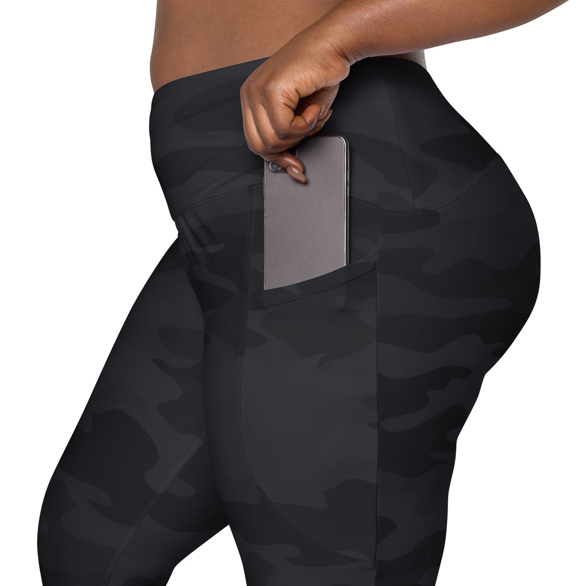 Women’s Black Camouflage Yoga Leggings With Pockets – High-Waisted, Soft Compression Active Pants