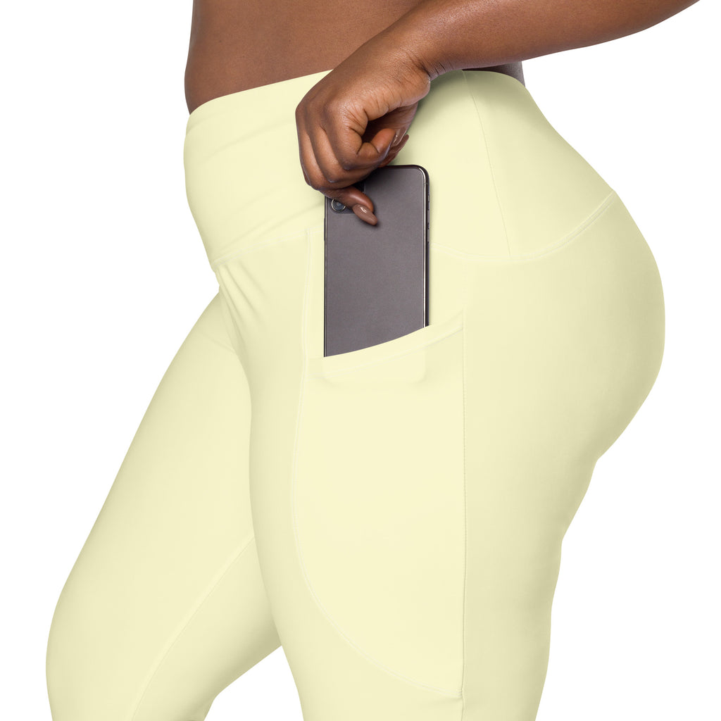 Women’s Cream Yellow Yoga Leggings With Pockets – High-Waisted, Soft Compression Active Pants
