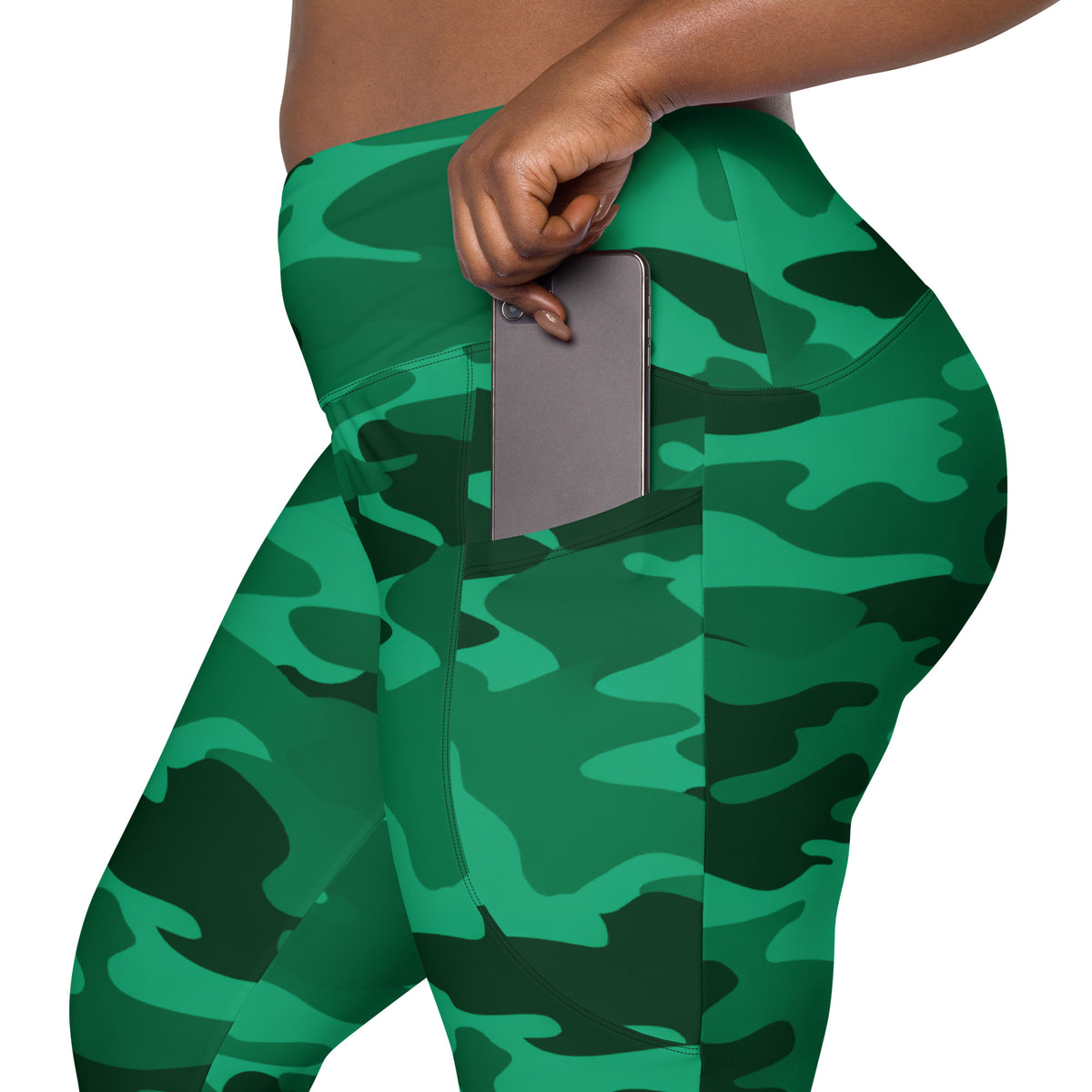 Women’s Green Camouflage Yoga Leggings With Pockets – High-Waisted, Soft Compression Active Pants