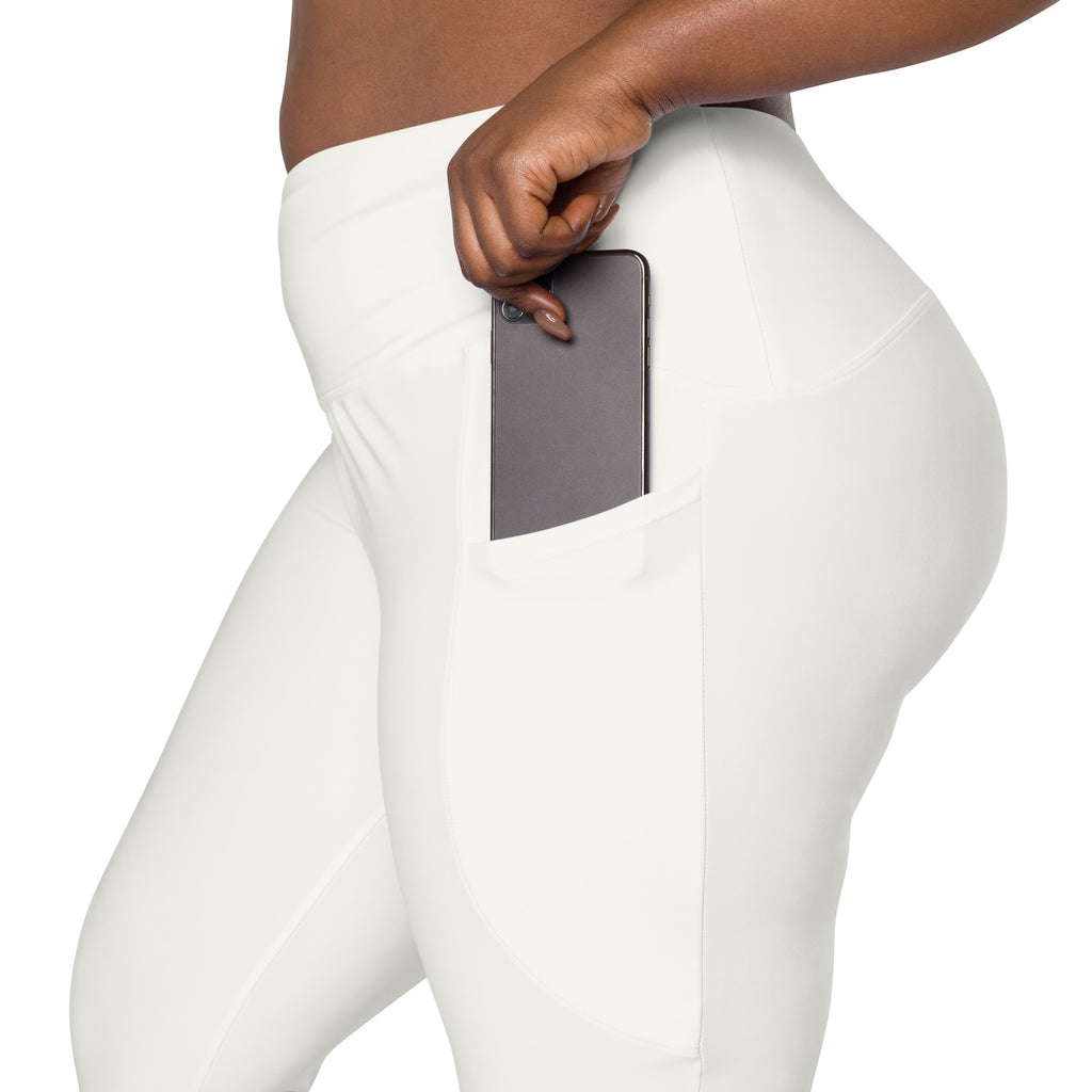 Women’s Light Ivory Yoga Leggings With Pockets – High-Waisted, Soft Compression Active Pants