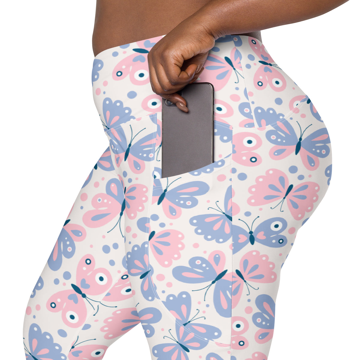 Women’s Pink & Purple Butterfly Yoga Leggings With Pockets – High-Waisted, Soft Compression Active Pants
