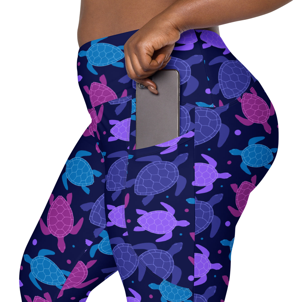 Women’s Purple Sea Turtle Yoga Leggings With Pockets – High-Waisted, Soft Compression Active Pants