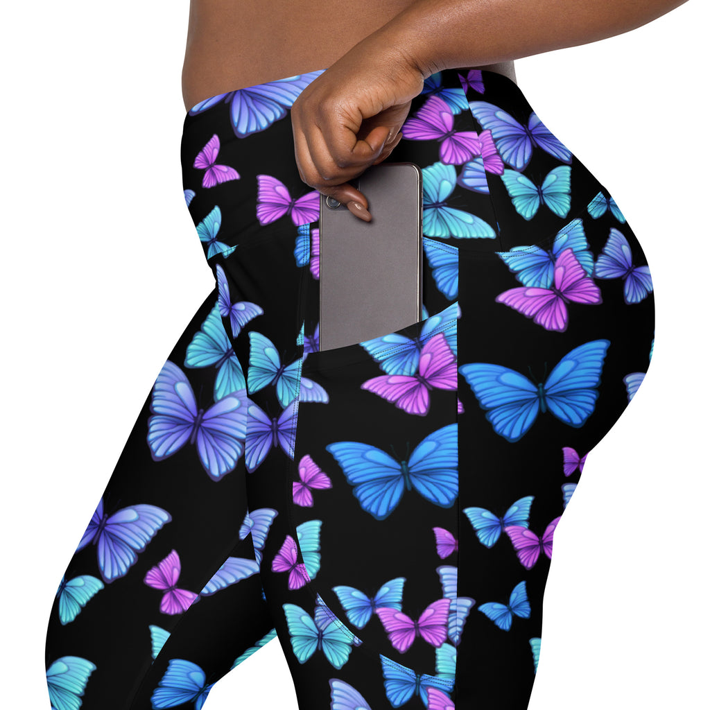 Women’s Vibrant Butterfly Leggings With Pockets – High-Waisted, Soft Compression Active Pants