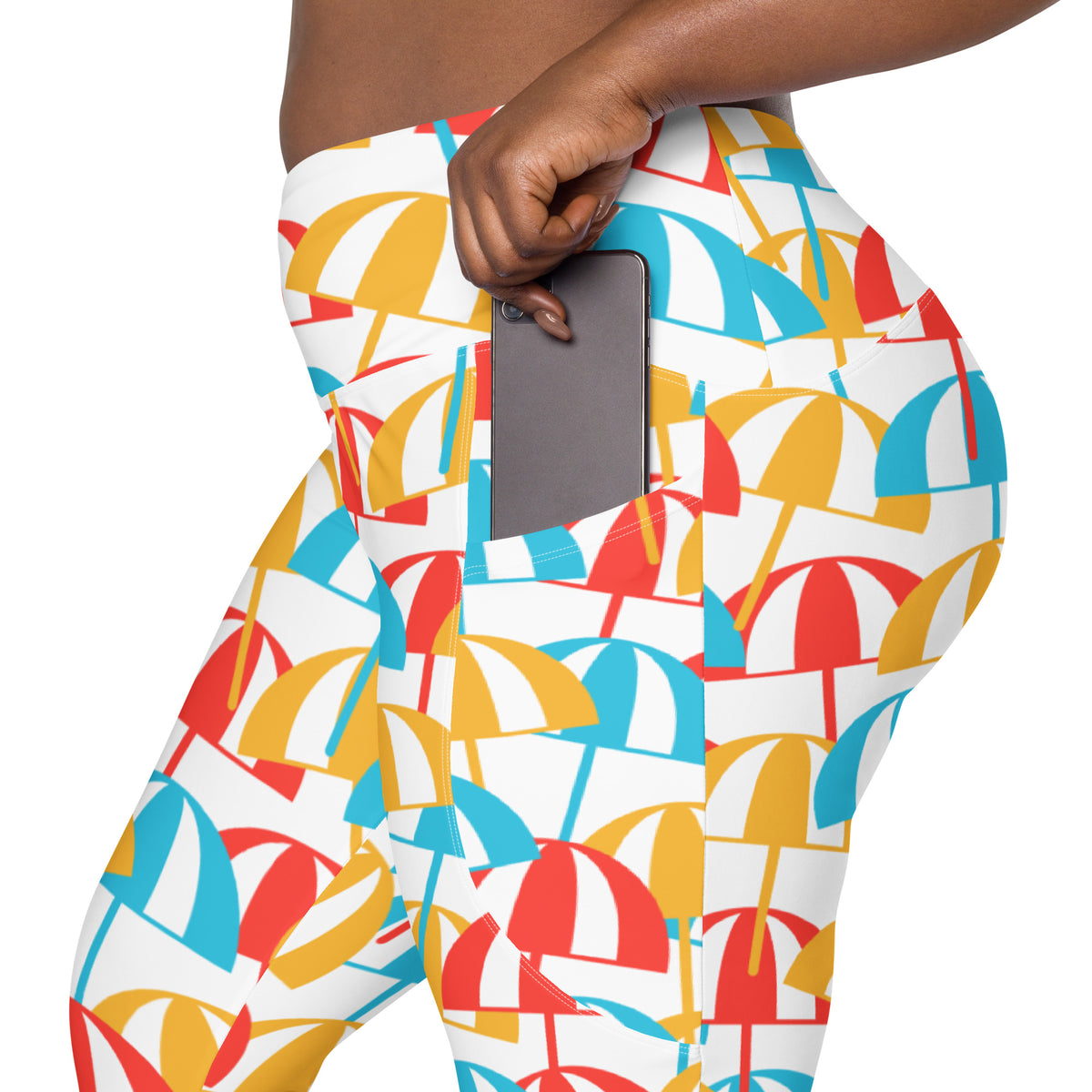 Women’s Colorful Beach Umbrella Leggings With Pockets – High-Waisted, Soft Compression Active Pants