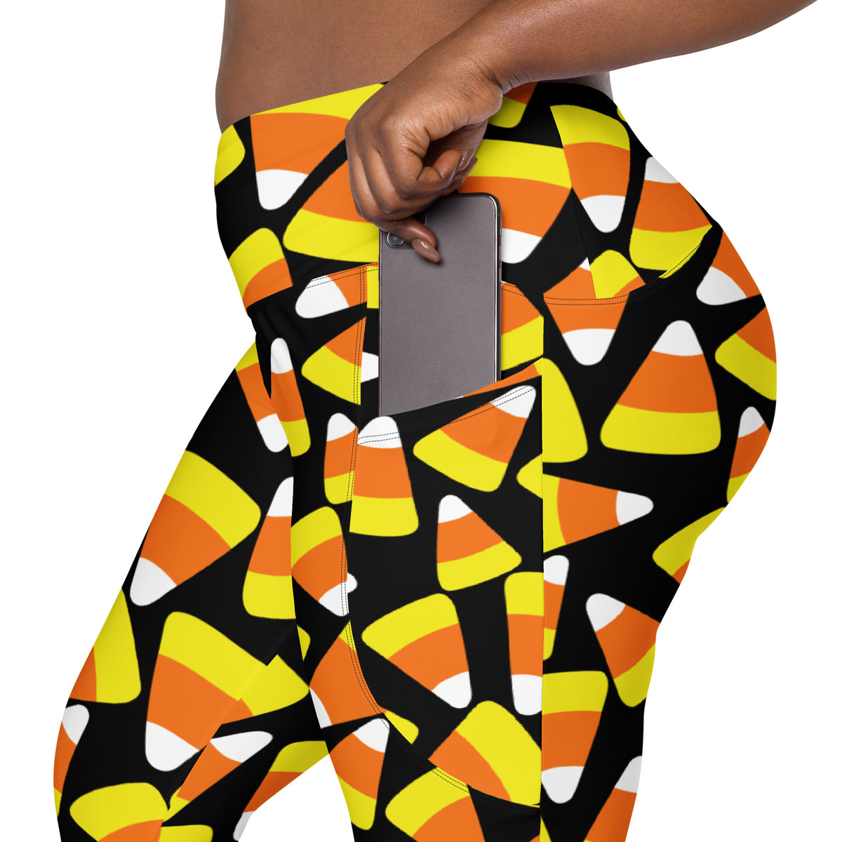 Women’s Candy Corn Halloween Leggings With Pockets – High-Waisted, Soft Compression Active Pants