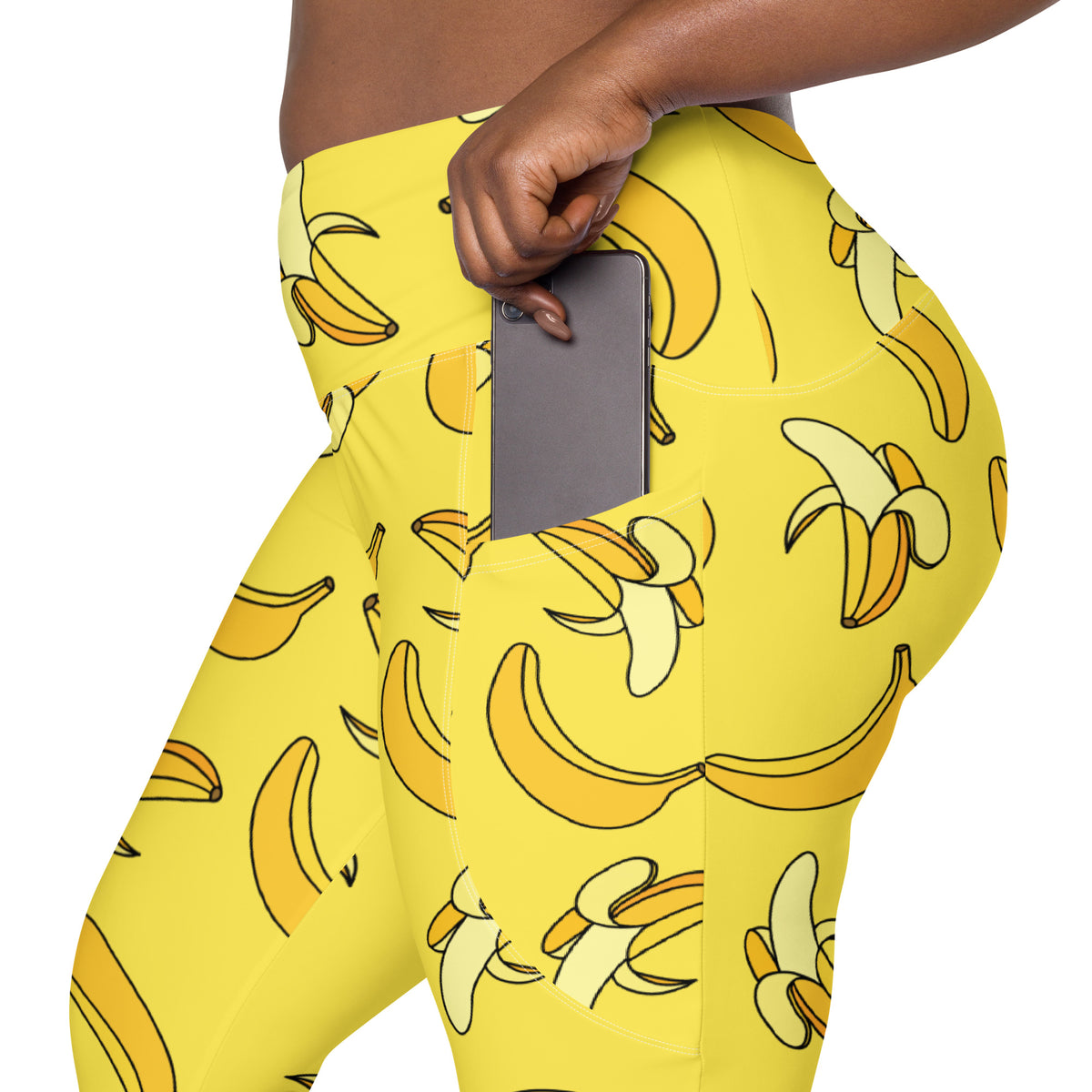 Women’s Yellow Banana Leggings With Pockets – High-Waisted, Soft Compression Active Pants